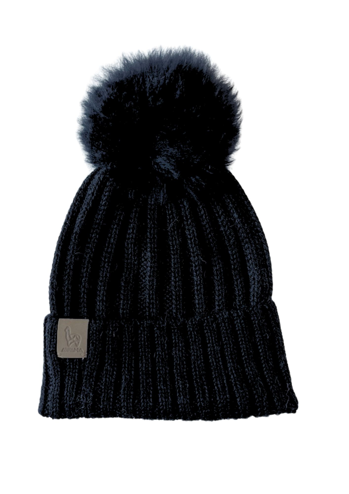 Bonnet Noir à Côtes avec Pompon