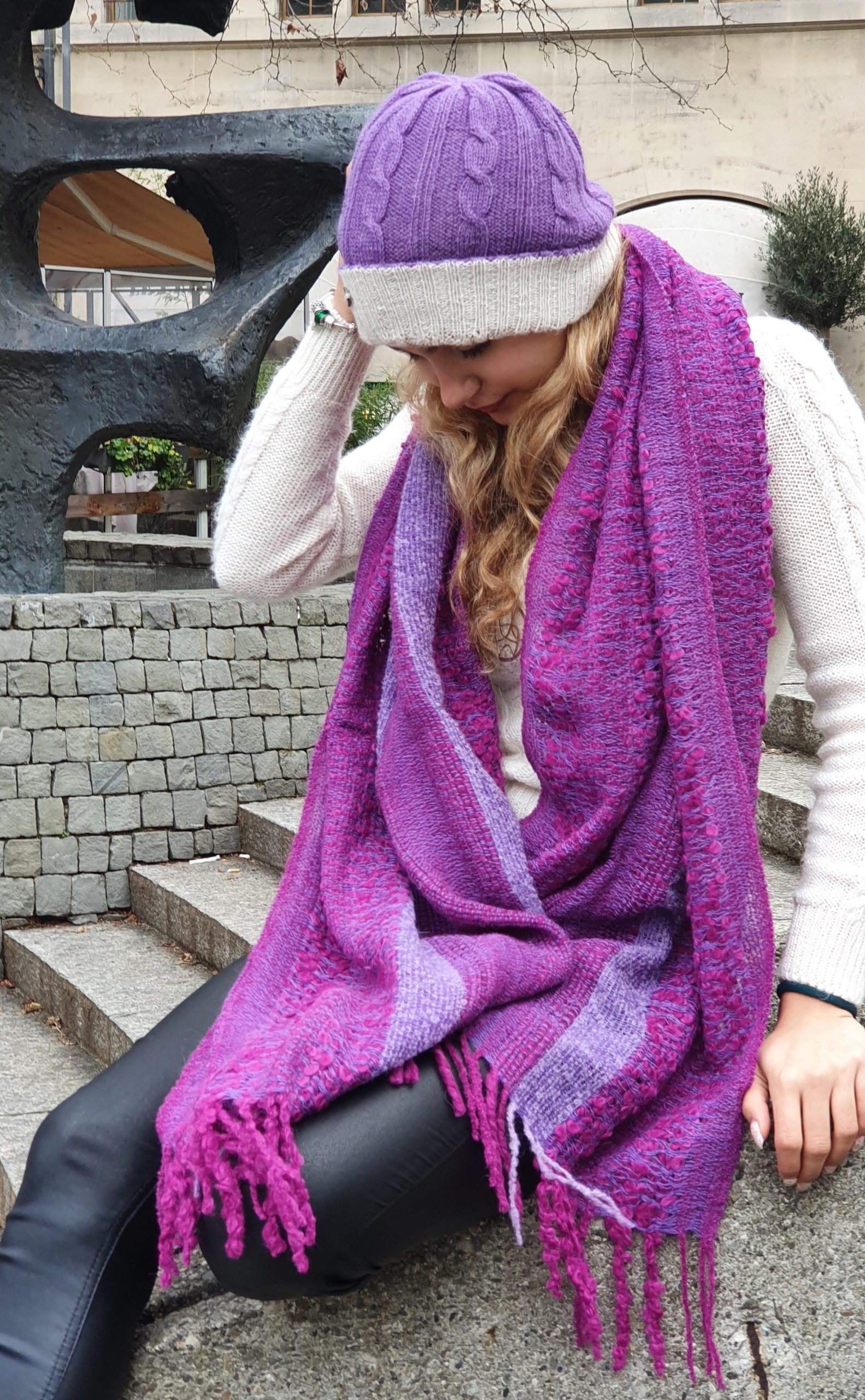 Beanie reversible Violet & White