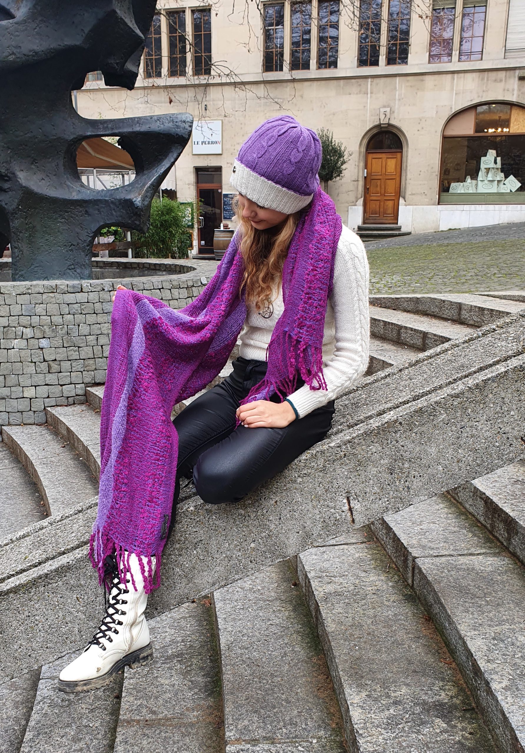 Beanie reversible Violet & White - Image 3