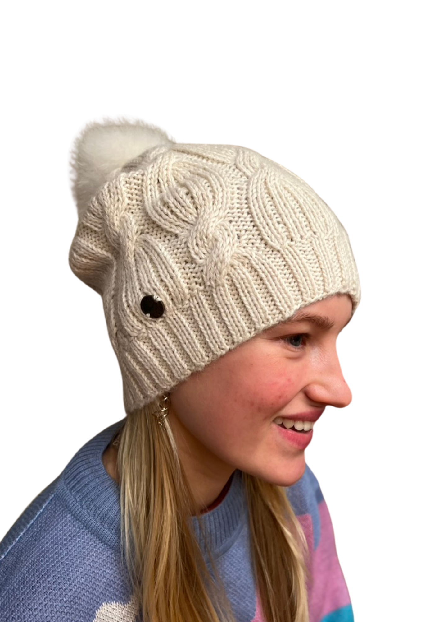 Beanie Nendaz with small fur pompom white - Image 2