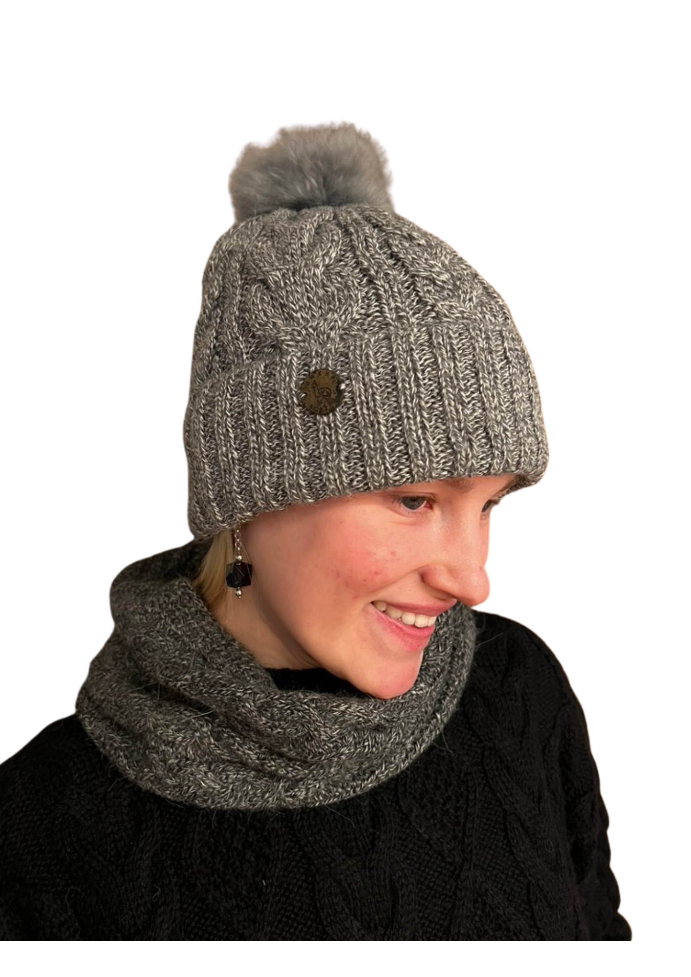 Bonnet Gris Chiné avec Pompon