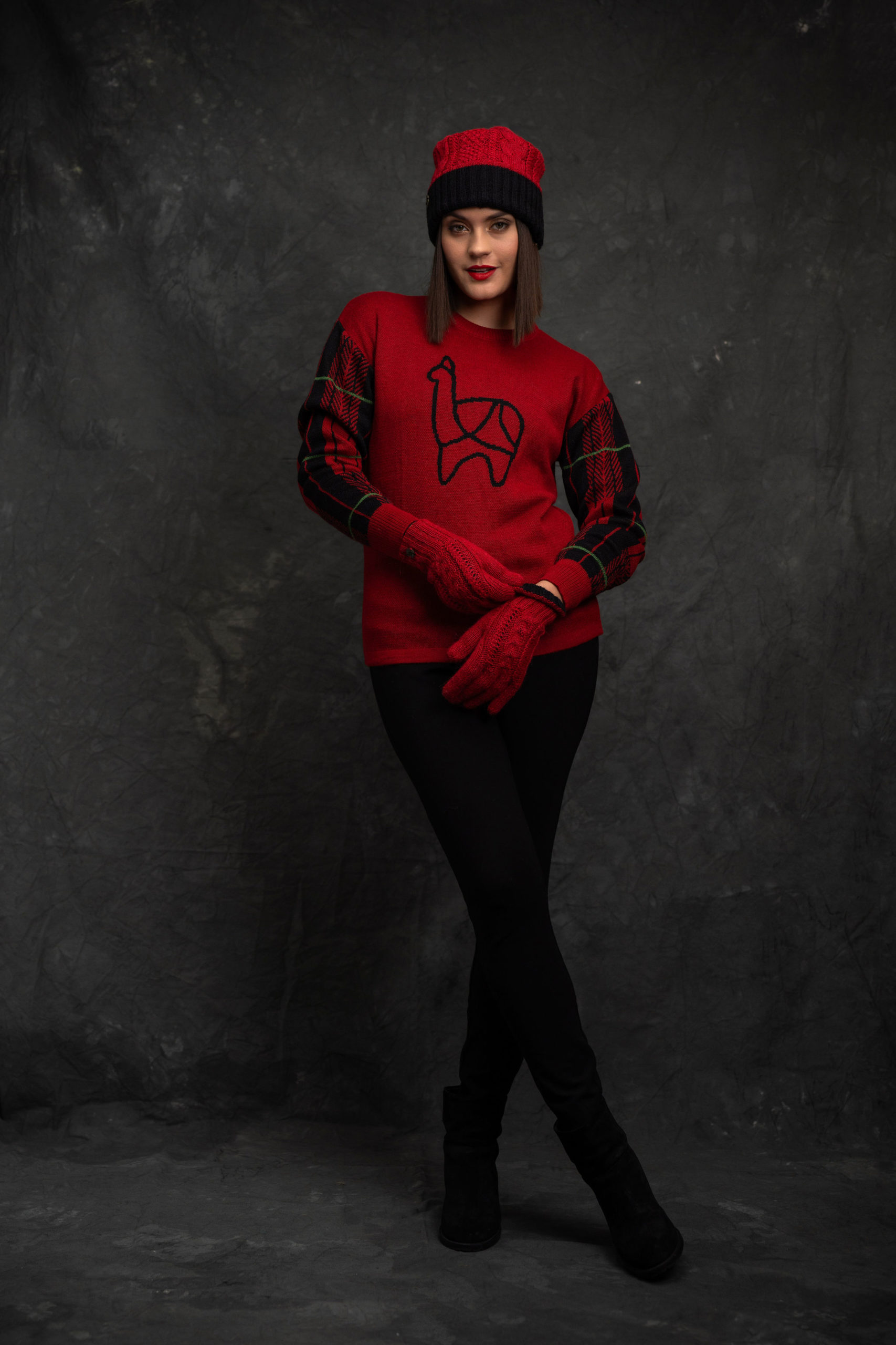 Beanie reversible Black & Red - Baby Alpaca - Image 2