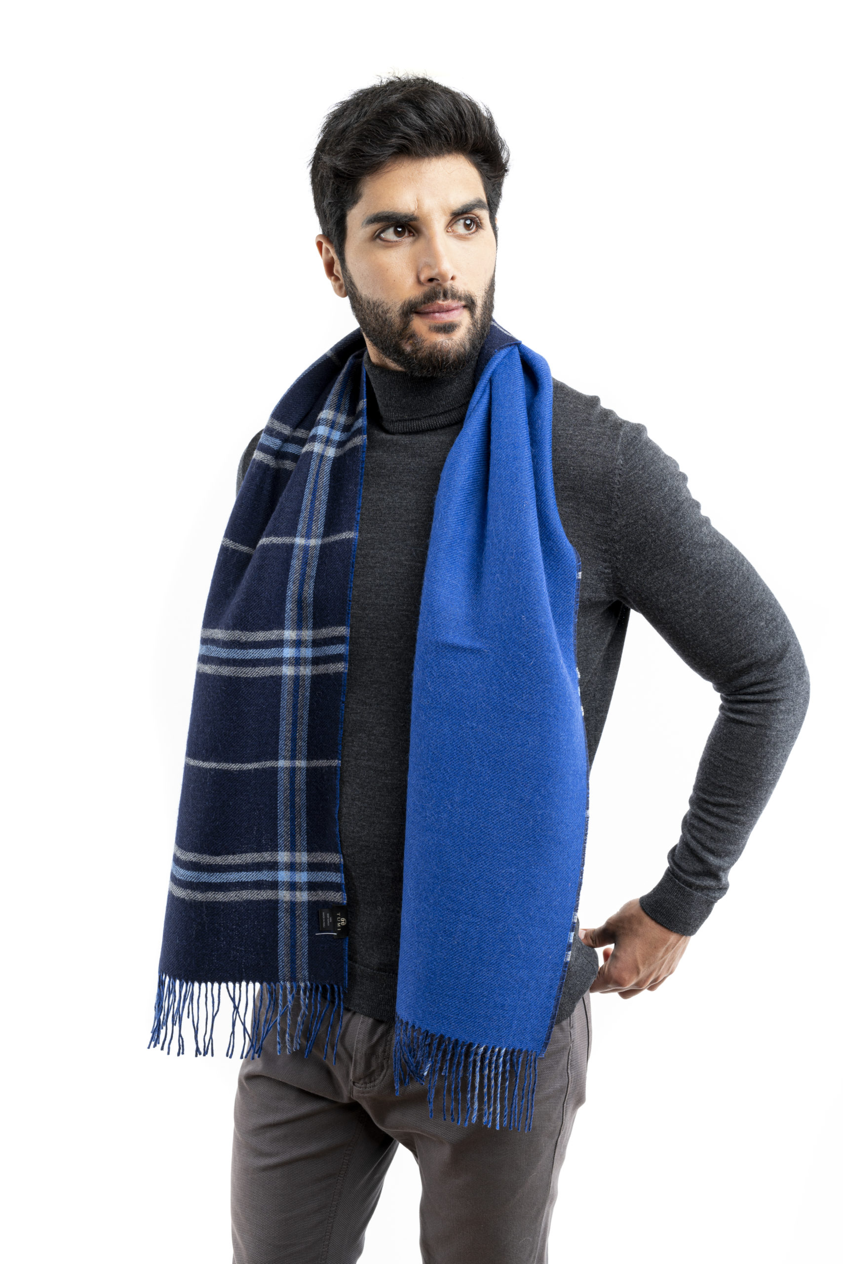 Baby Alpaca Scarf reversible Scottish Blue Klein