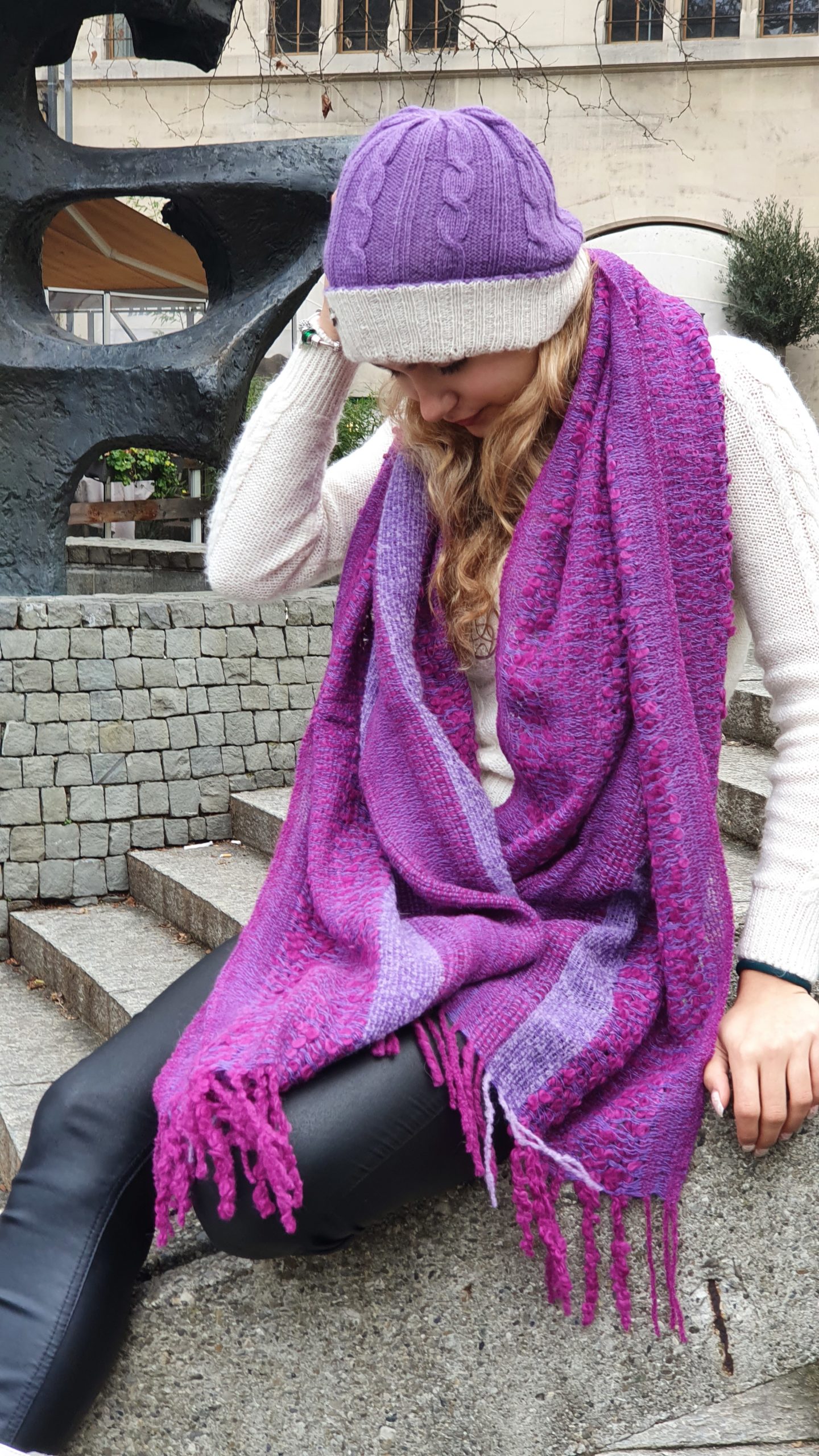 Shawl Baby Alpaca Bouclé Violet - Image 2