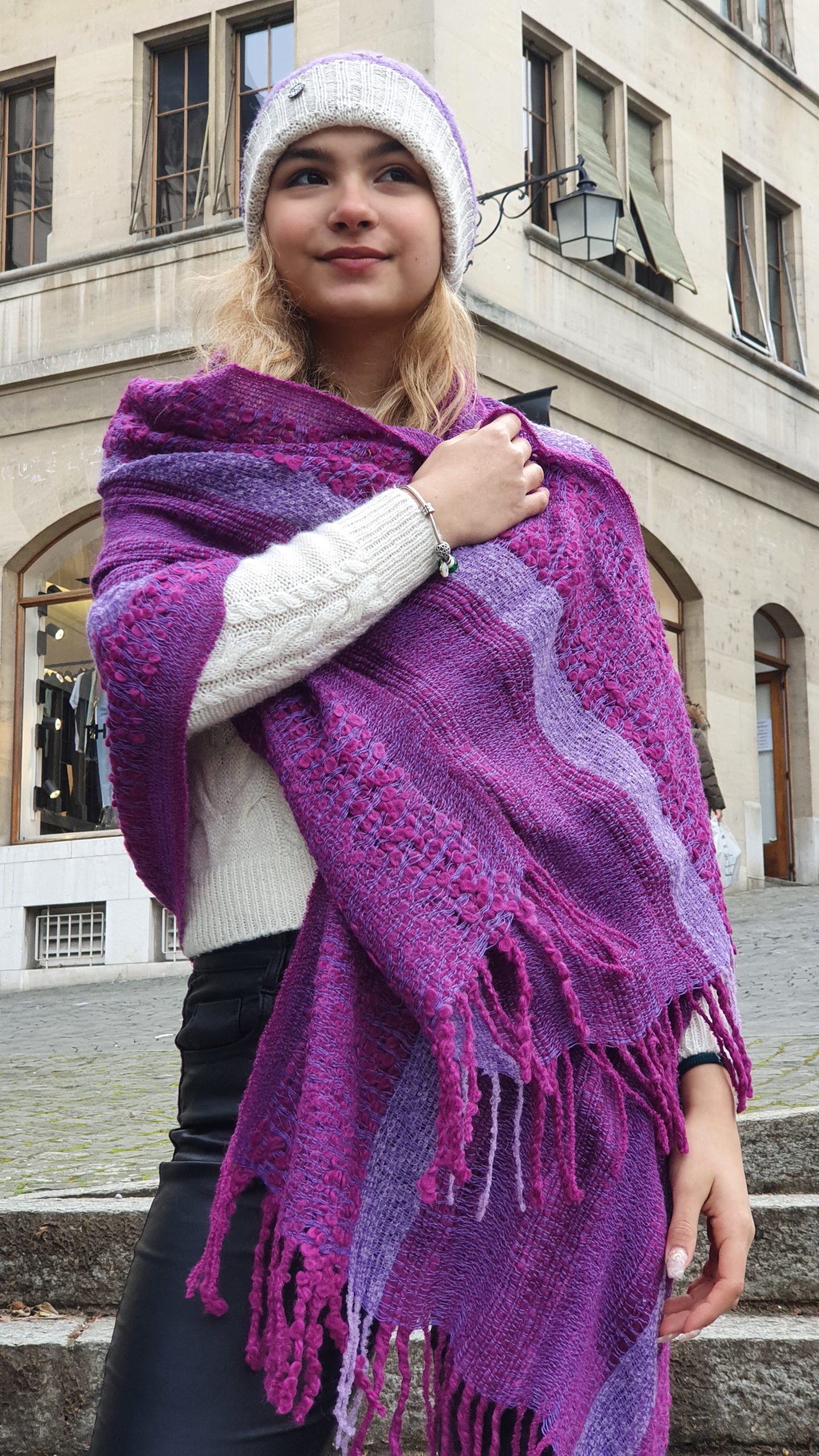 Shawl Baby Alpaca Bouclé Violet