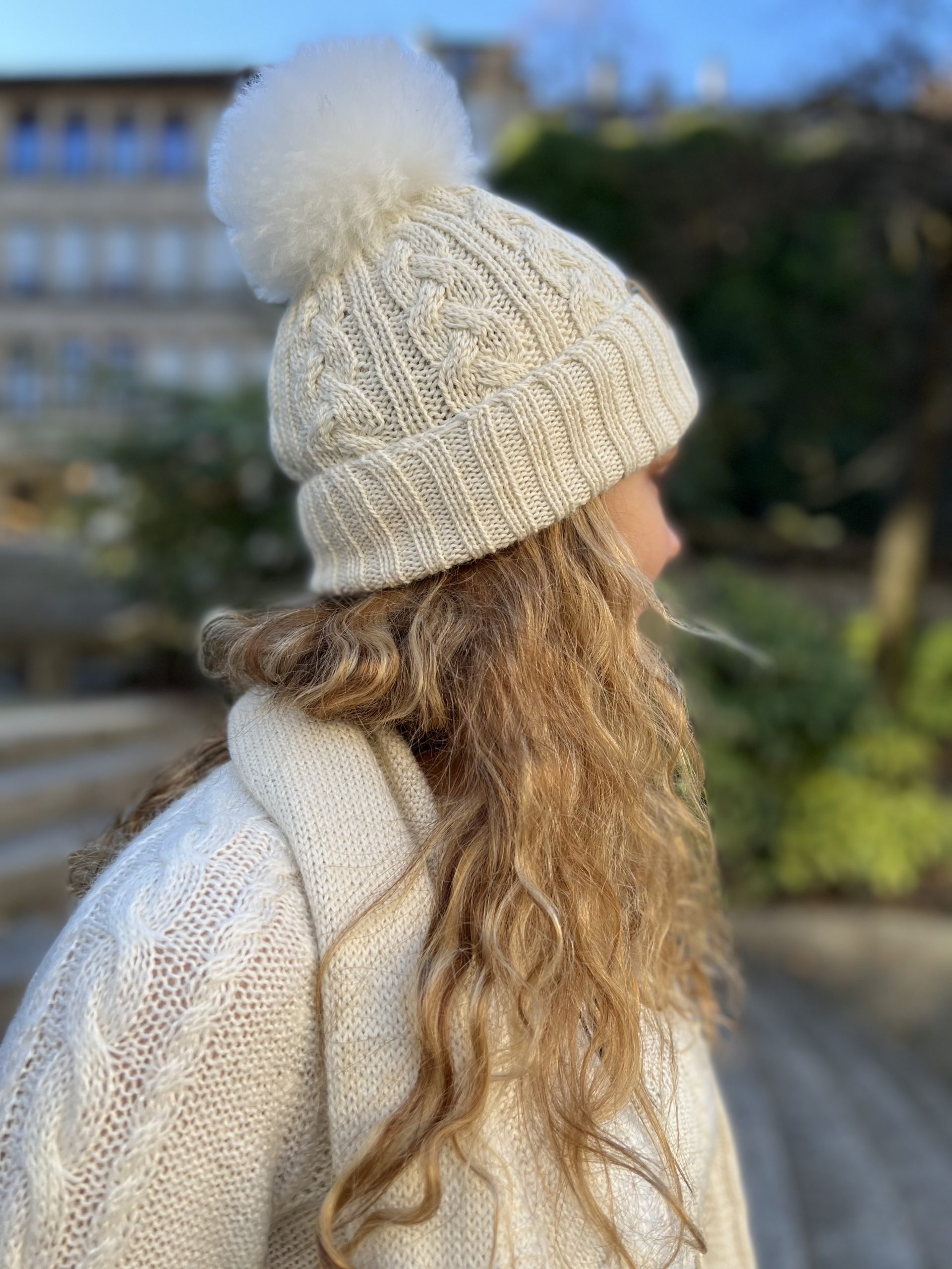Beanie White with pompom - Image 4