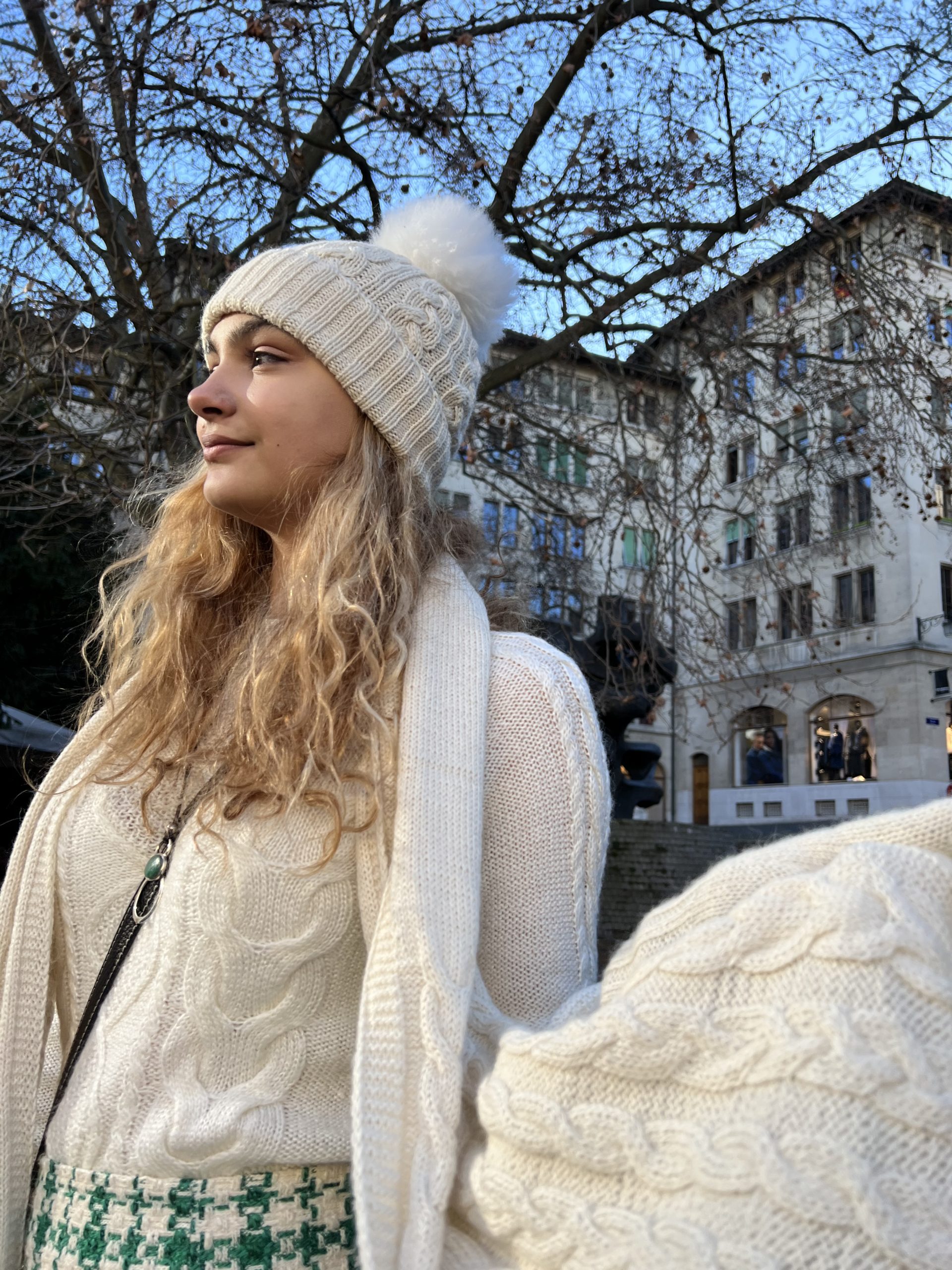 Beanie White with pompom - Image 3