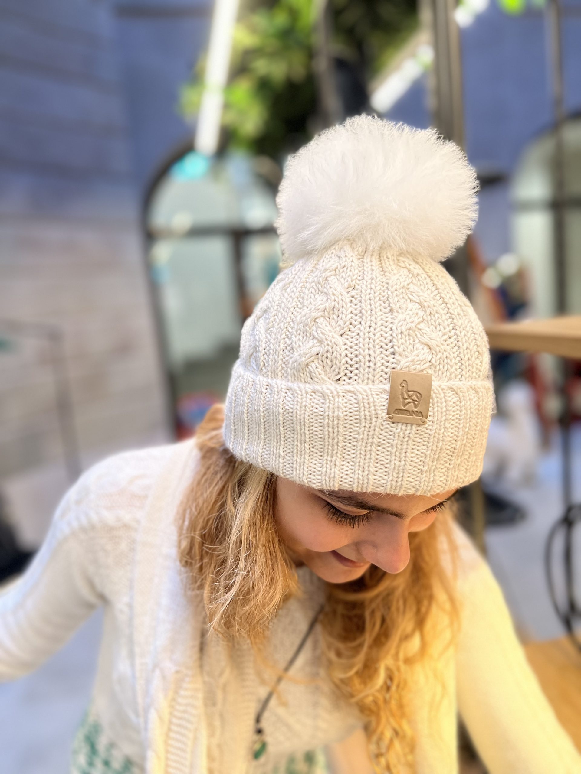 Beanie White with pompom